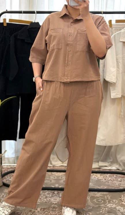 ست کراپ شلوار لنین نخی